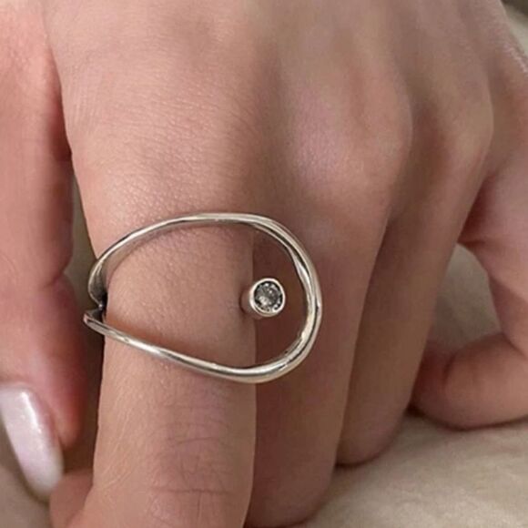 The Innovation Statement Ring adjustable 925 silver and cubic zirconia - Picture 1 of 7